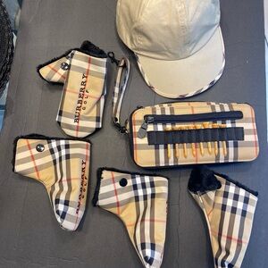 Burberry Beige Checkered Golf Accessories Set. Never Used.
